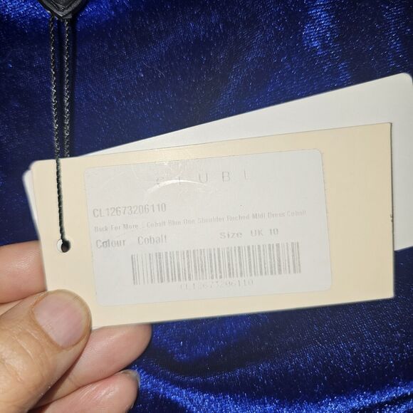 Blue Velvet Bandeau Maxi Dress One Shoulder Size Small Ruch Red Carpet Glam - Picture 6 of 14